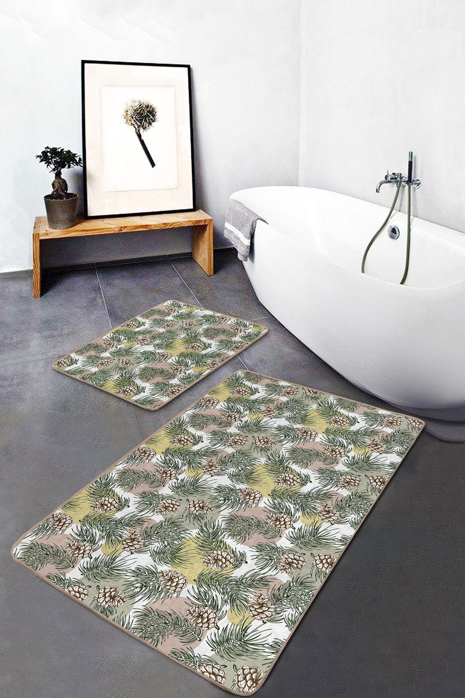 Set di 2 Tappetini da bagno antiscivolo Kenan BPS229 Rectangle Multicolore, 100 x 60 cm / 60 x 50 cm (1)