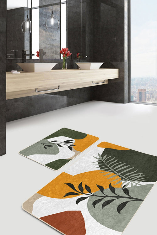 Set di 2 Tappetini da bagno antiscivolo Lale BPS207 Rectangle Multicolore, 100 x 60 cm / 60 x 50 cm