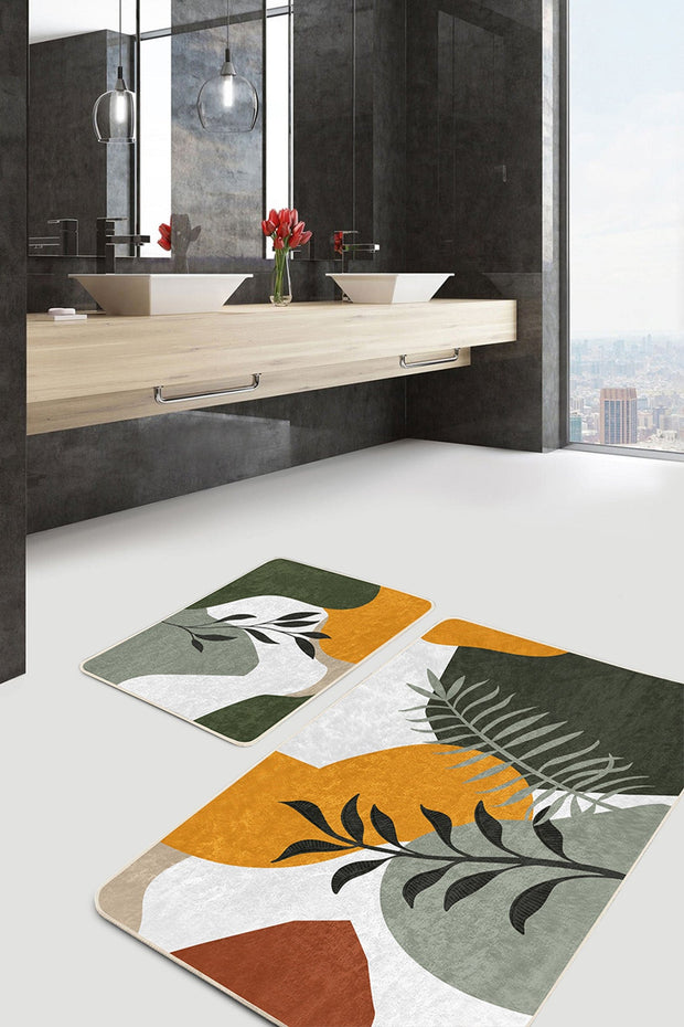 Set di 2 Tappetini da bagno antiscivolo Lale BPS207 Rectangle Multicolore, 100 x 60 cm / 60 x 50 cm