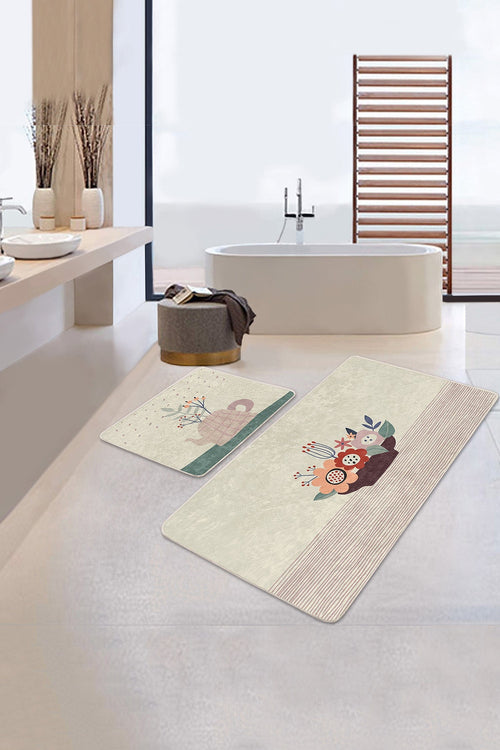 Set di 2 Tappetini da bagno antiscivolo Lale BPS208 Rectangle Multicolore, 100 x 60 cm / 60 x 50 cm