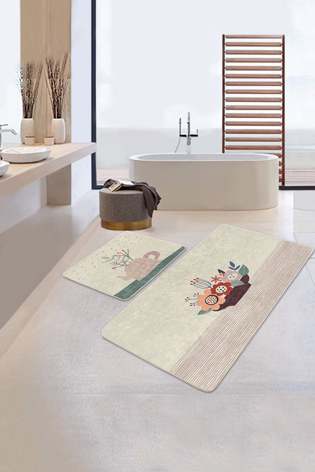 Set di 2 Tappetini da bagno antiscivolo Lale BPS208 Rectangle Multicolore, 100 x 60 cm / 60 x 50 cm
