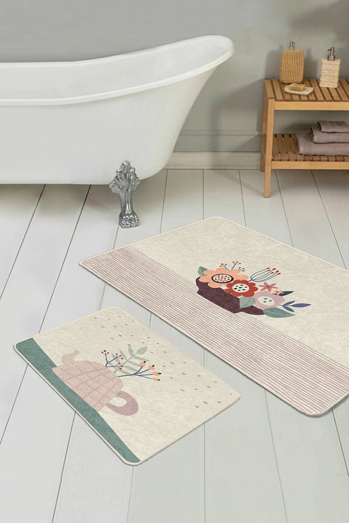Set di 2 Tappetini da bagno antiscivolo Lale BPS208 Rectangle Multicolore, 100 x 60 cm / 60 x 50 cm (1)