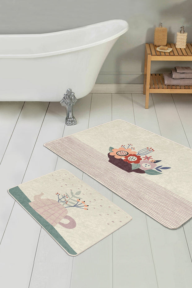 Set di 2 Tappetini da bagno antiscivolo Lale BPS208 Rectangle Multicolore, 100 x 60 cm / 60 x 50 cm (1)
