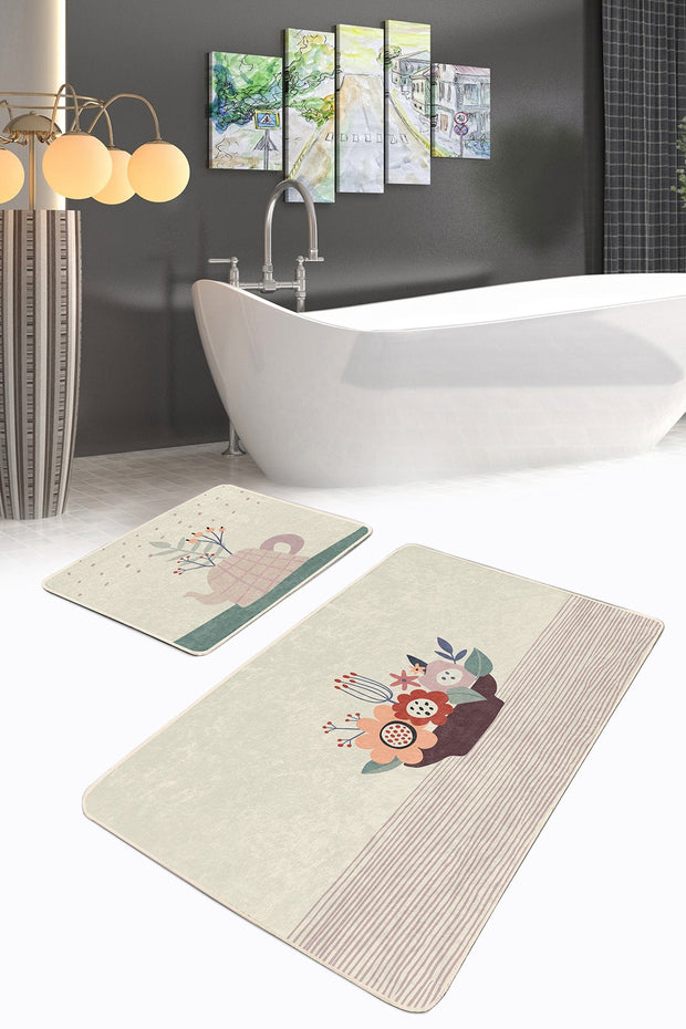 Set di 2 Tappetini da bagno antiscivolo Lale BPS208 Rectangle Multicolore, 100 x 60 cm / 60 x 50 cm (2)