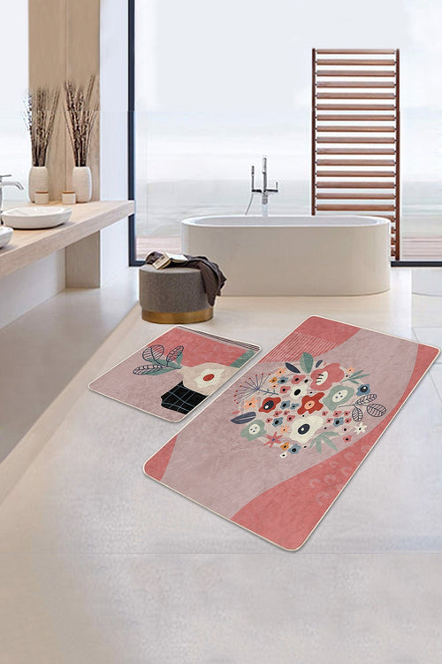 Set di 2 Tappetini da bagno antiscivolo Lale BPS209 Rectangle Multicolore, 100 x 60 cm / 60 x 50 cm