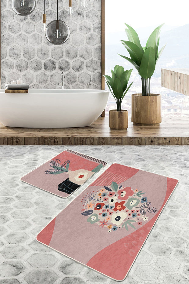 Set di 2 Tappetini da bagno antiscivolo Lale BPS209 Rectangle Multicolore, 100 x 60 cm / 60 x 50 cm (2)