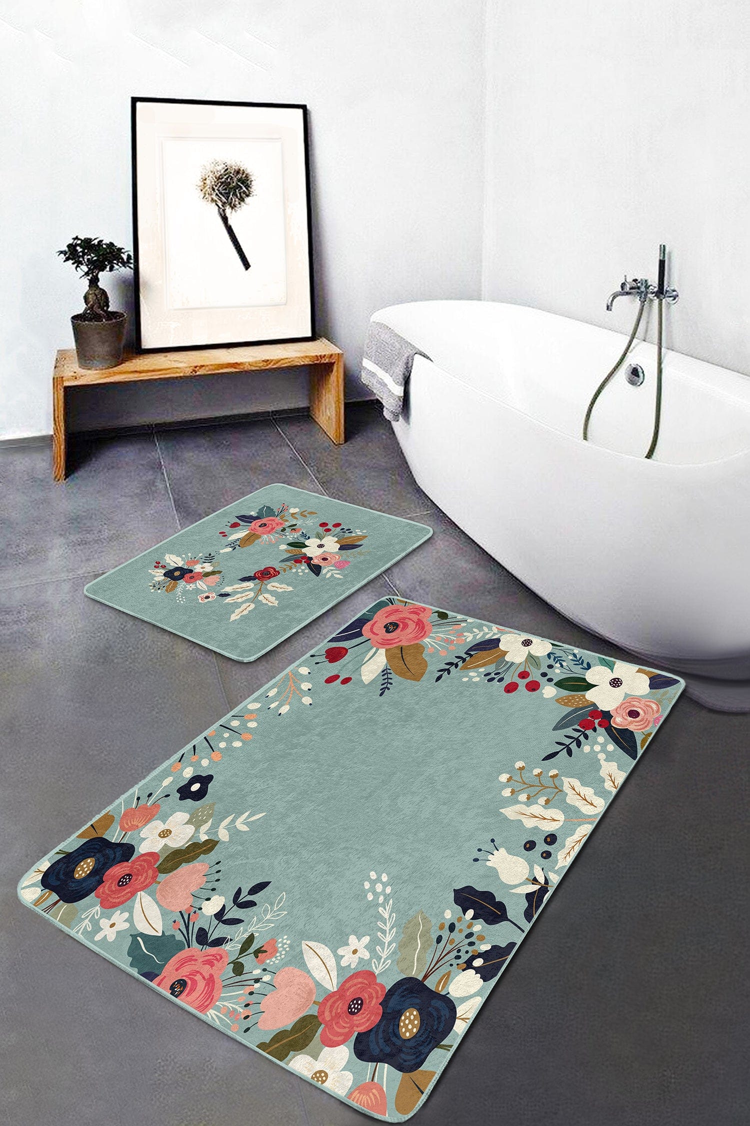 Set di 2 Tappetini da bagno antiscivolo Lale BPS210 Rectangle Multicolore, 100 x 60 cm / 60 x 50 cm