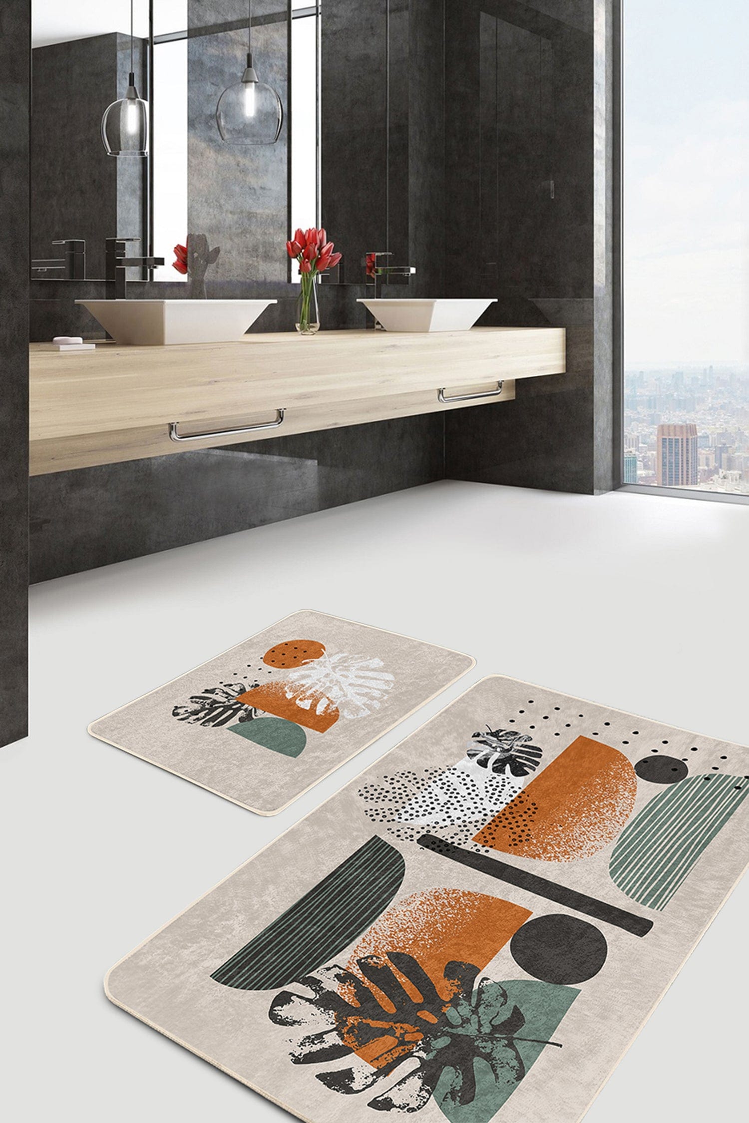 Set di 2 Tappetini da bagno antiscivolo Lale BPS211 Rectangle Multicolore, 100 x 60 cm / 60 x 50 cm