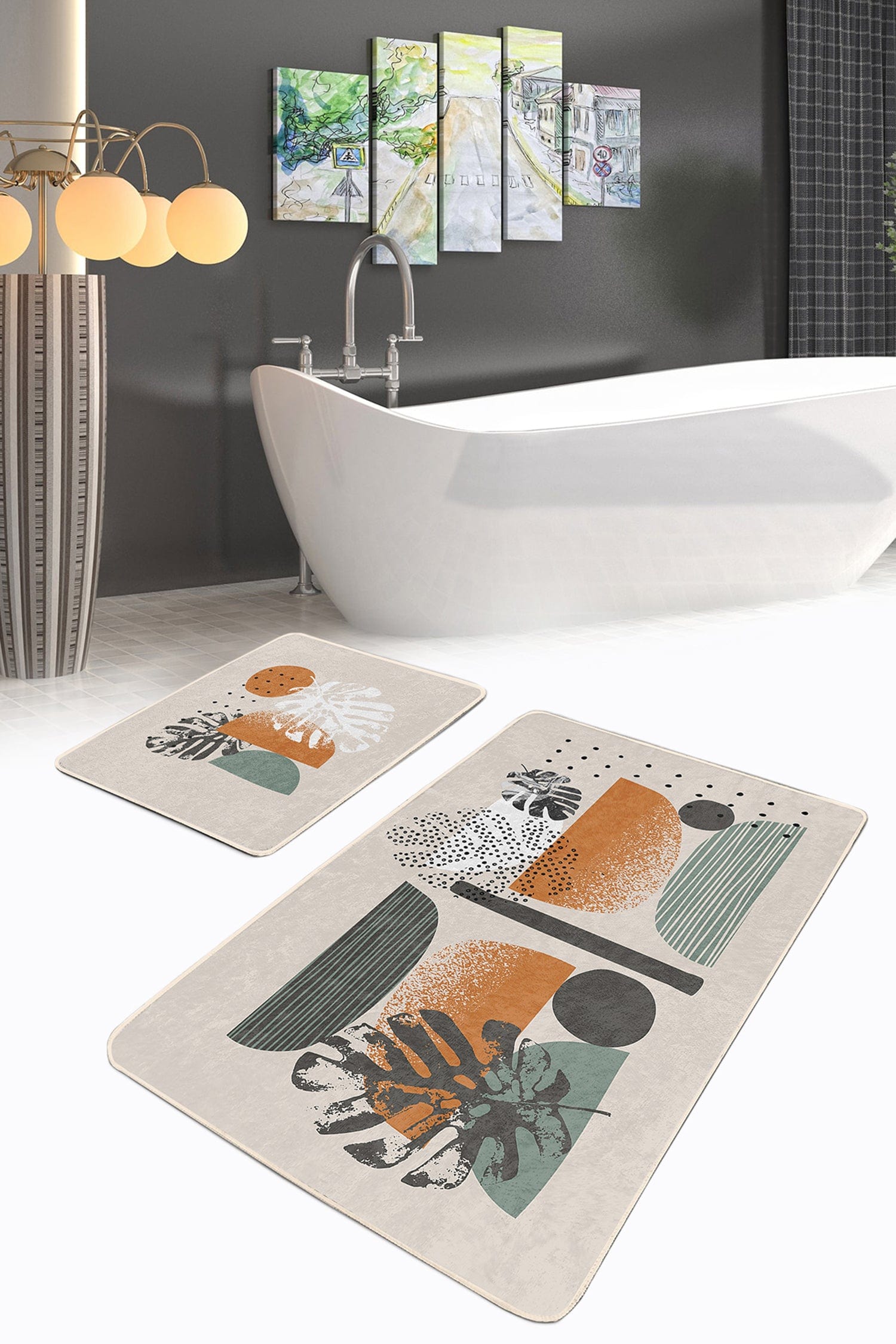 Set di 2 Tappetini da bagno antiscivolo Lale BPS211 Rectangle Multicolore, 100 x 60 cm / 60 x 50 cm (1)