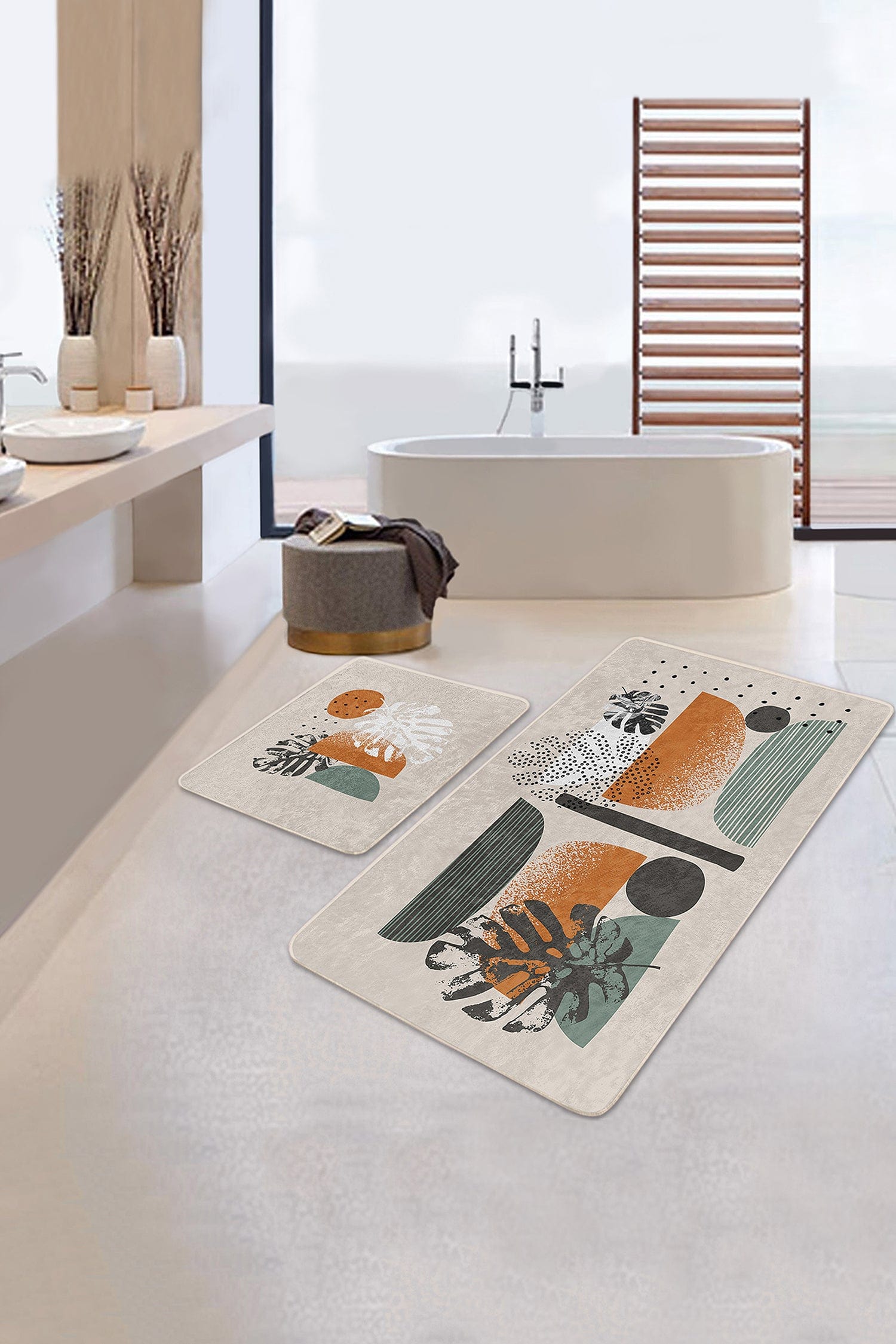 Set di 2 Tappetini da bagno antiscivolo Lale BPS211 Rectangle Multicolore, 100 x 60 cm / 60 x 50 cm (2)