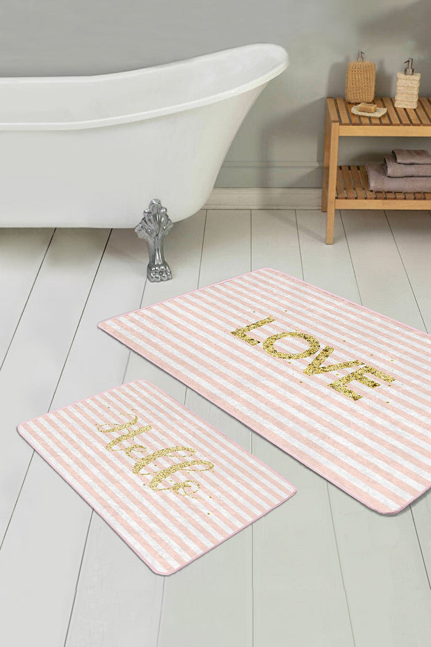 Set di 2 Tappetini da bagno antiscivolo Lale BPS212 Rectangle Multicolore, 100 x 60 cm / 60 x 50 cm
