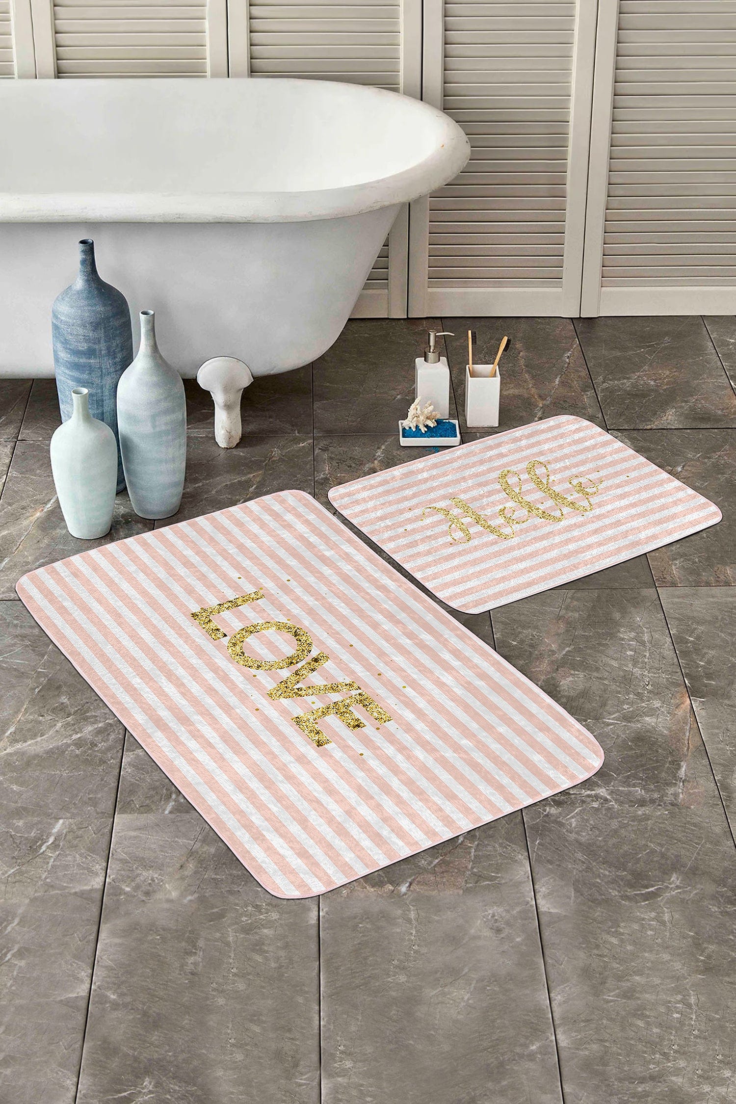 Set di 2 Tappetini da bagno antiscivolo Lale BPS212 Rectangle Multicolore, 100 x 60 cm / 60 x 50 cm (2)