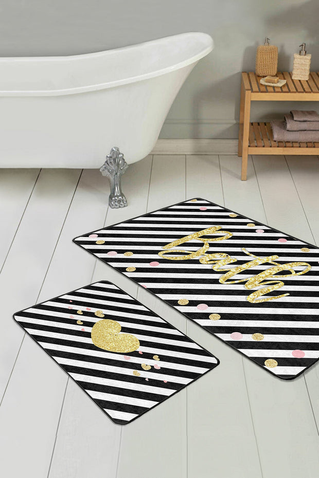 Set di 2 Tappetini da bagno antiscivolo Lale BPS213 Rectangle Multicolore, 100 x 60 cm / 60 x 50 cm (2)