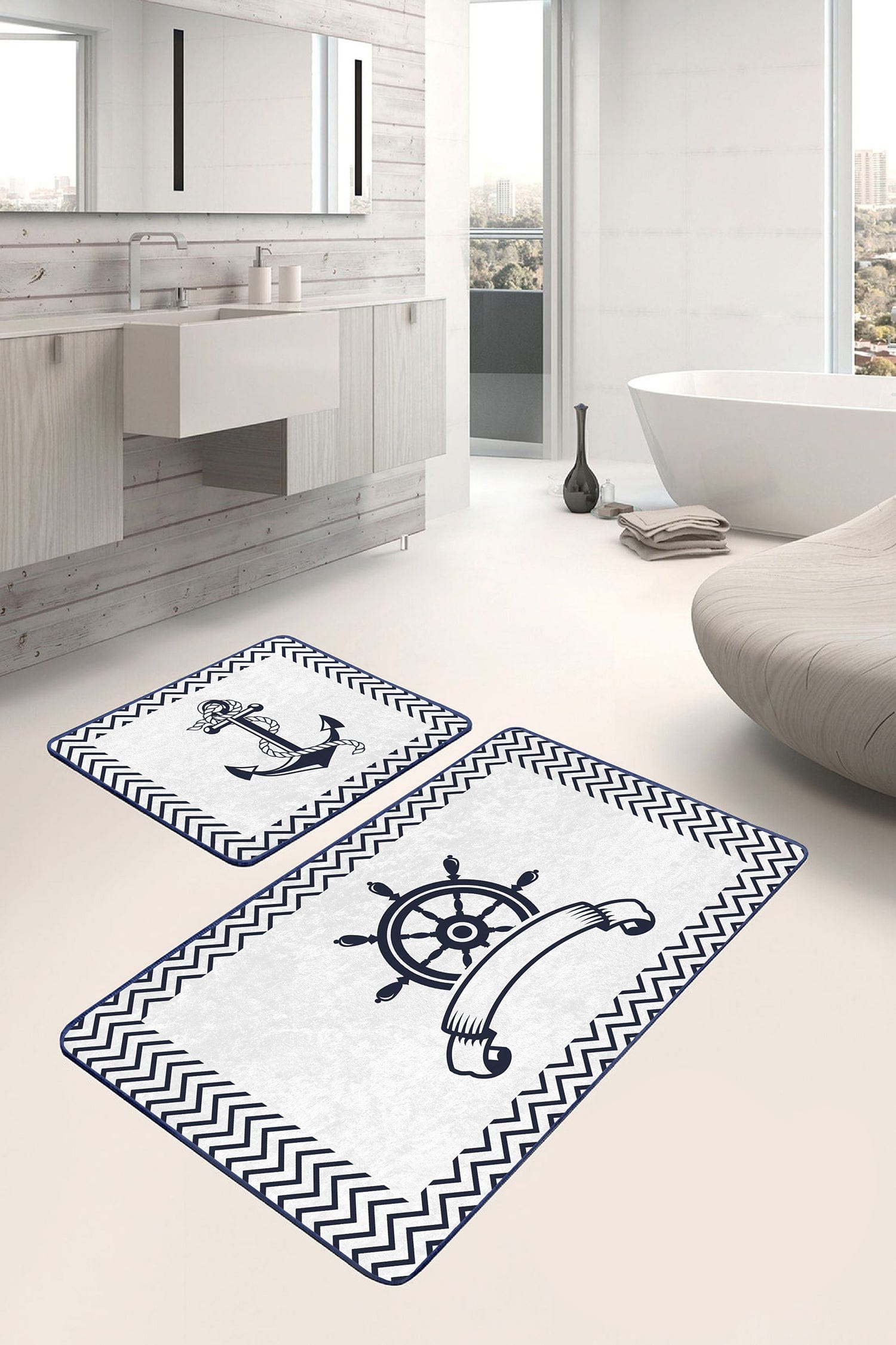 Set di 2 Tappetini da bagno antiscivolo Lale BPS215 Rectangle Multicolore, 100 x 60 cm / 60 x 50 cm (1)