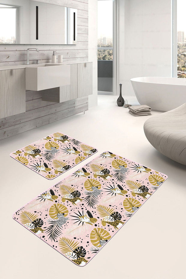 Set di 2 Tappetini da bagno antiscivolo Lale BPS216 Rectangle Multicolore, 100 x 60 cm / 60 x 50 cm