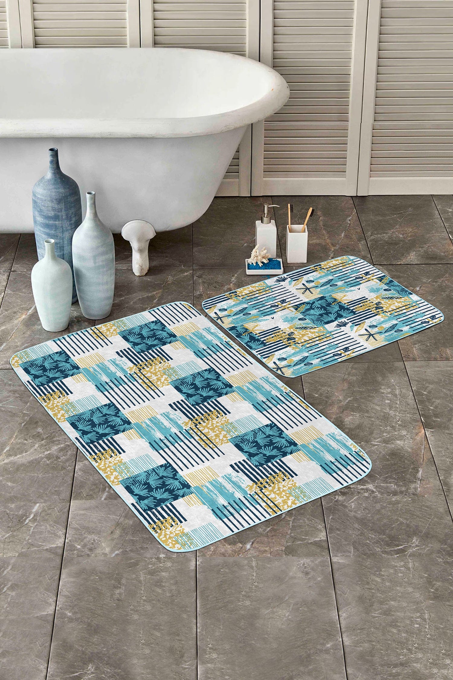 Set di 2 Tappetini da bagno antiscivolo Lale BPS217 Rectangle Multicolore, 100 x 60 cm / 60 x 50 cm