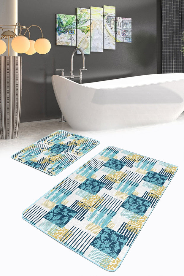 Set di 2 Tappetini da bagno antiscivolo Lale BPS217 Rectangle Multicolore, 100 x 60 cm / 60 x 50 cm (1)