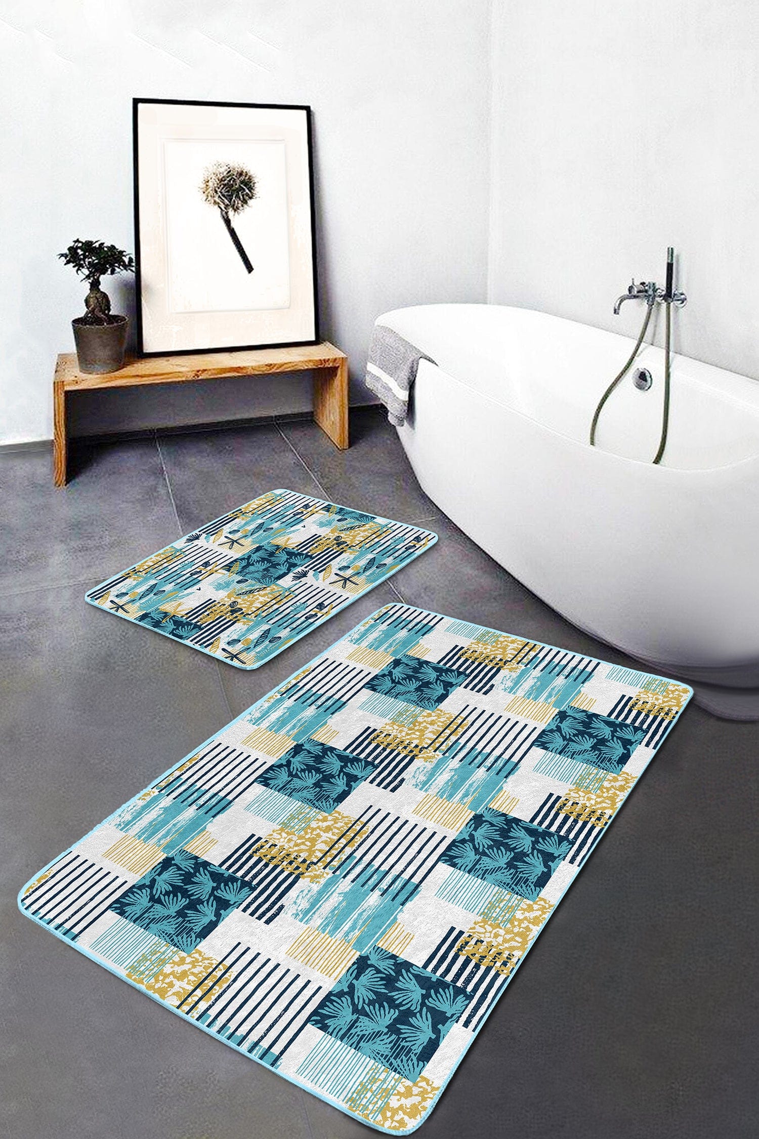 Set di 2 Tappetini da bagno antiscivolo Lale BPS217 Rectangle Multicolore, 100 x 60 cm / 60 x 50 cm (2)