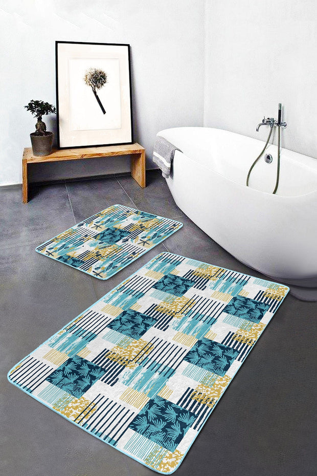 Set di 2 Tappetini da bagno antiscivolo Lale BPS217 Rectangle Multicolore, 100 x 60 cm / 60 x 50 cm (2)