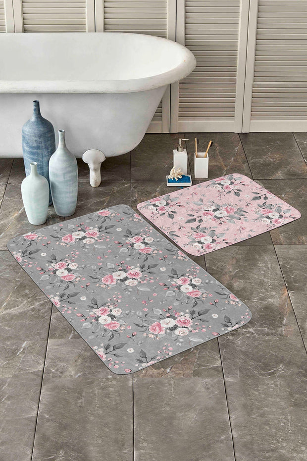 Set di 2 Tappetini da bagno antiscivolo Lale BPS218 Rectangle Multicolore, 100 x 60 cm / 60 x 50 cm