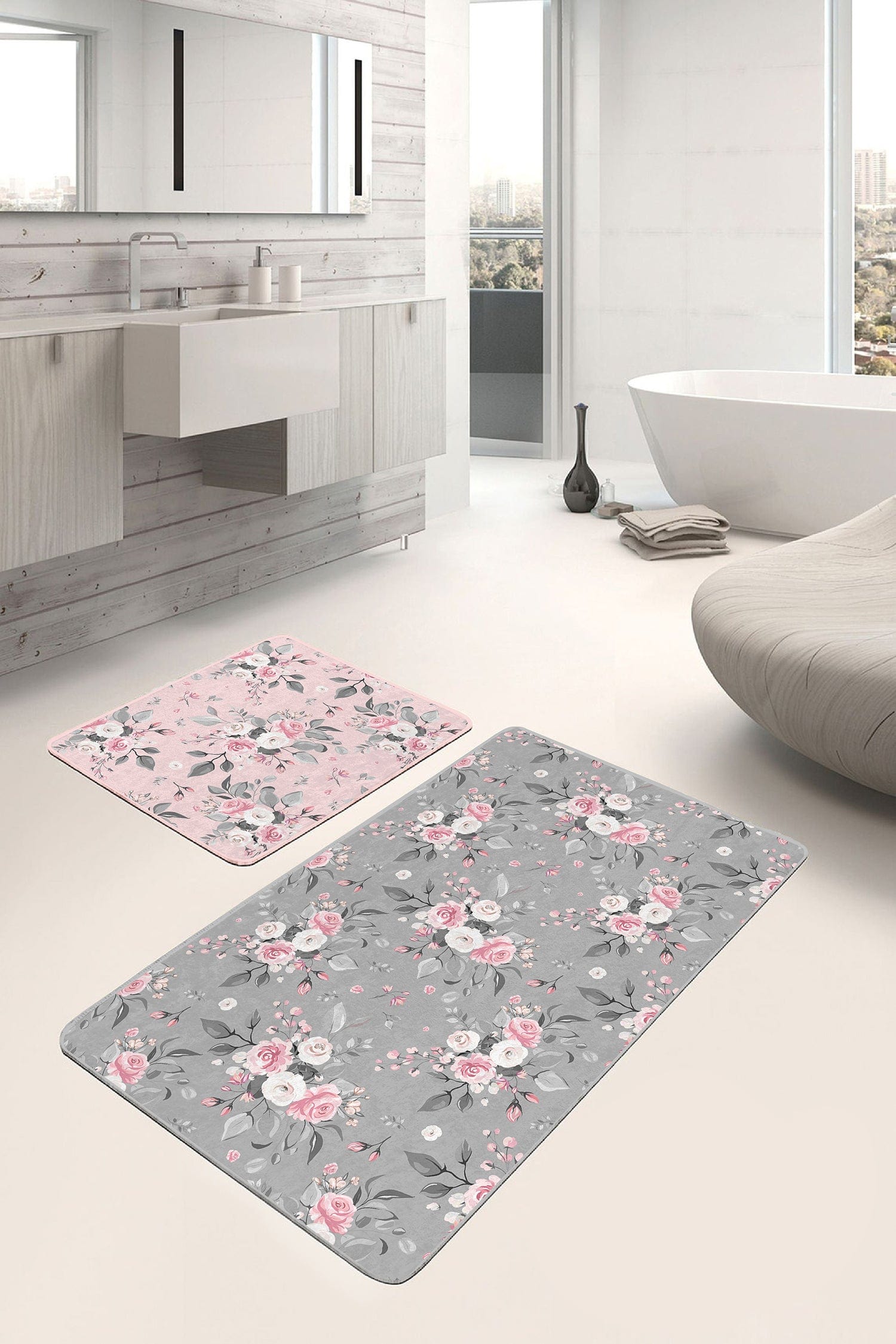 Set di 2 Tappetini da bagno antiscivolo Lale BPS218 Rectangle Multicolore, 100 x 60 cm / 60 x 50 cm (2)