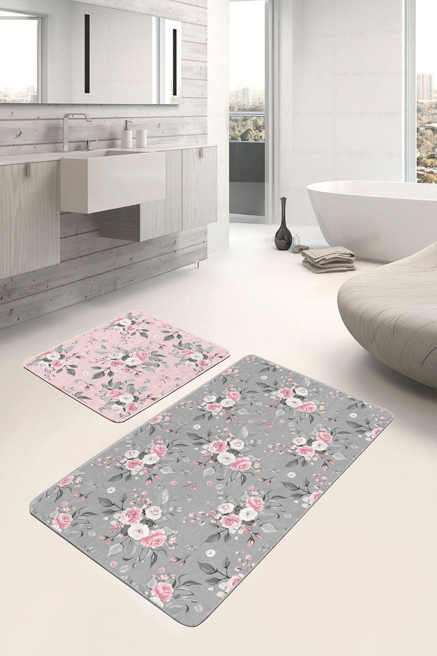 Set di 2 Tappetini da bagno antiscivolo Lale BPS218 Rectangle Multicolore, 100 x 60 cm / 60 x 50 cm (2)