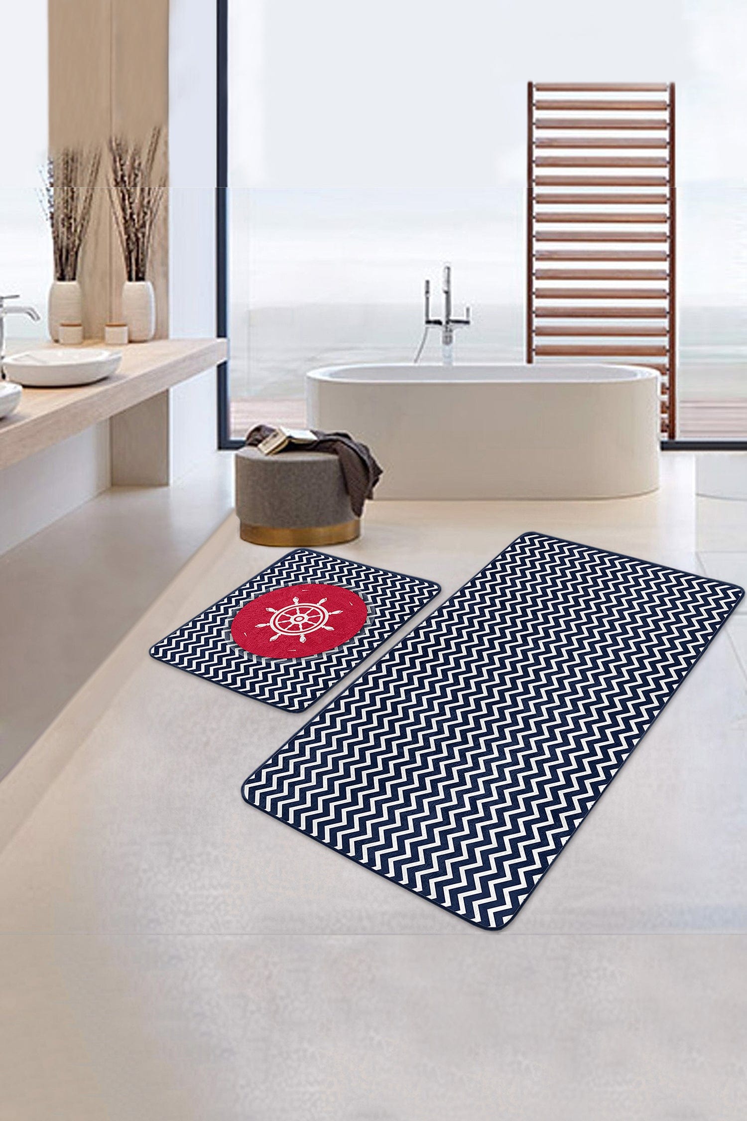 Set di 2 Tappetini da bagno antiscivolo Lale BPS219 Rectangle Multicolore, 100 x 60 cm / 60 x 50 cm