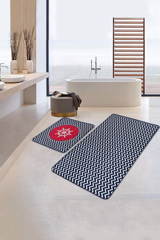 Set di 2 Tappetini da bagno antiscivolo Lale BPS219 Rectangle Multicolore, 100 x 60 cm / 60 x 50 cm
