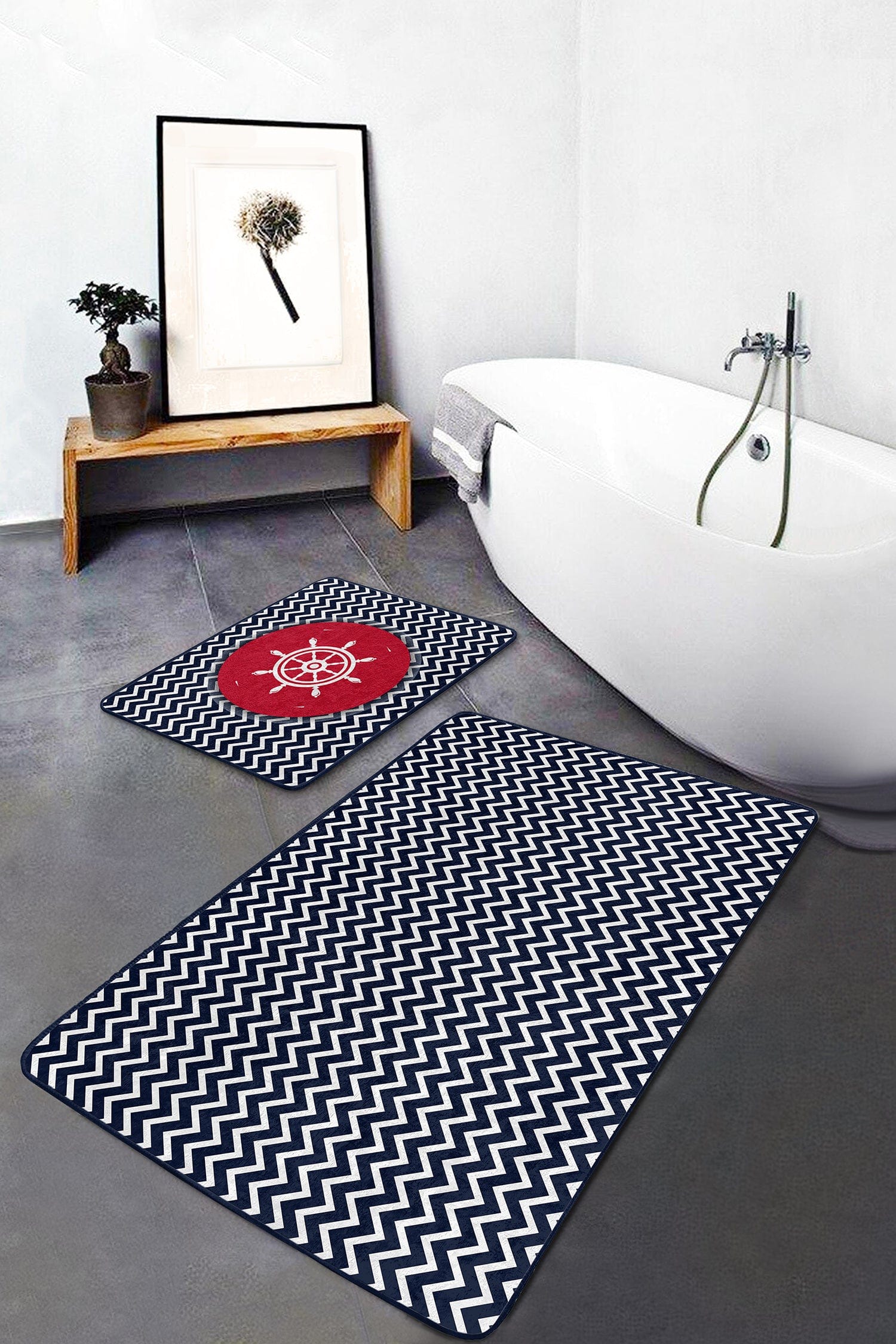 Set di 2 Tappetini da bagno antiscivolo Lale BPS219 Rectangle Multicolore, 100 x 60 cm / 60 x 50 cm (1)