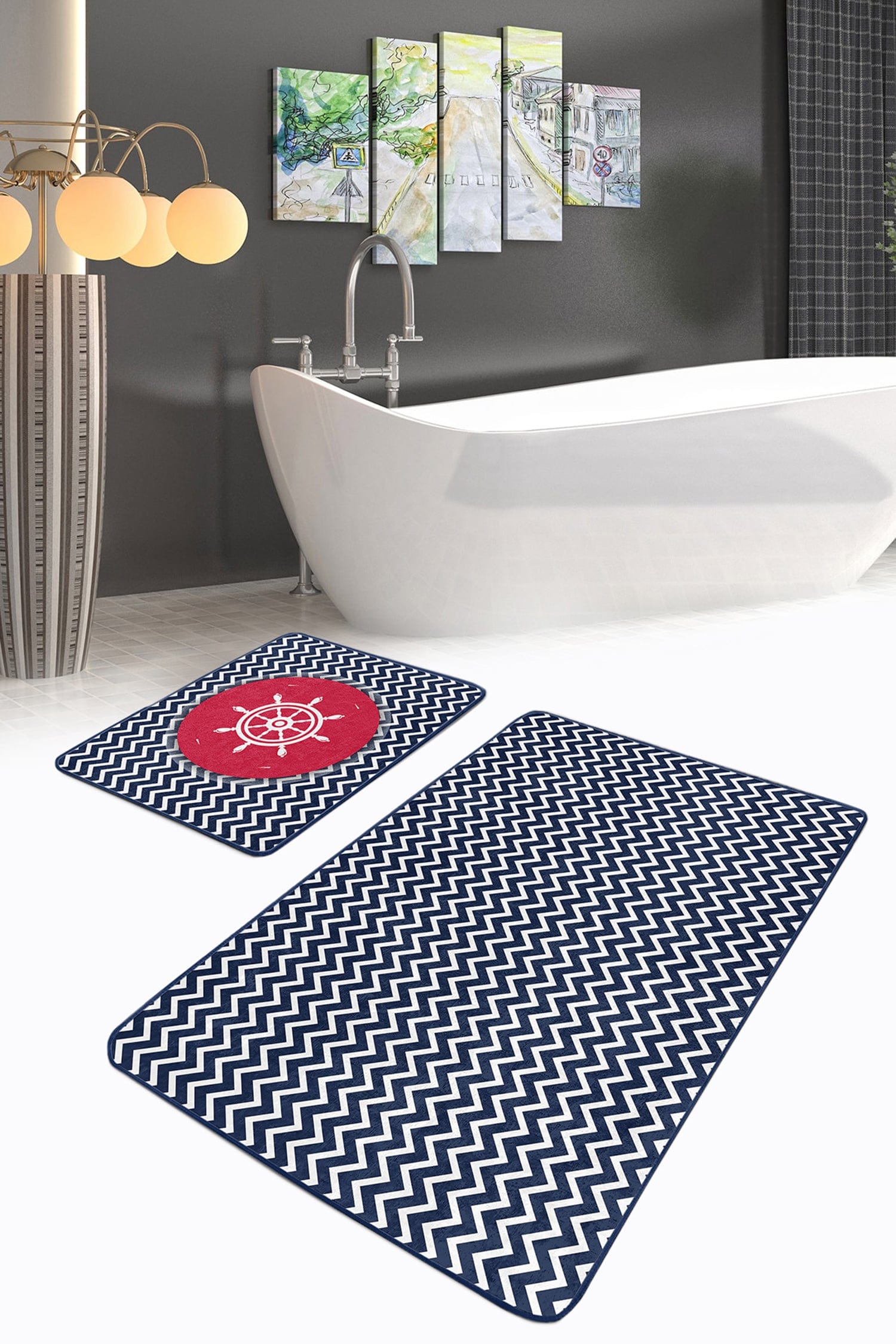 Set di 2 Tappetini da bagno antiscivolo Lale BPS219 Rectangle Multicolore, 100 x 60 cm / 60 x 50 cm (2)