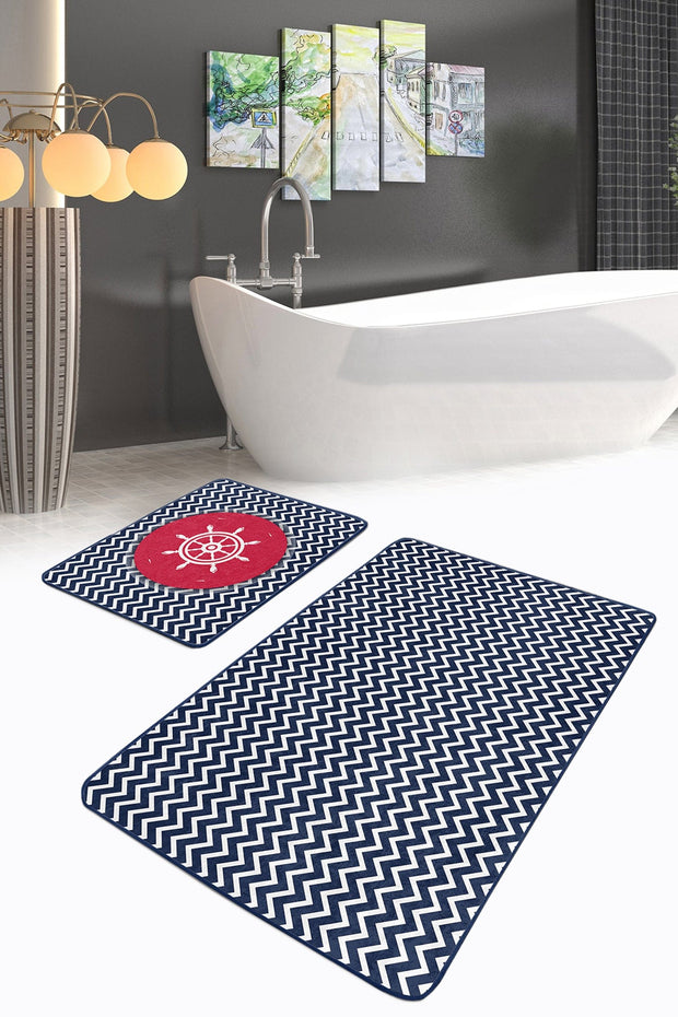 Set di 2 Tappetini da bagno antiscivolo Lale BPS219 Rectangle Multicolore, 100 x 60 cm / 60 x 50 cm (2)