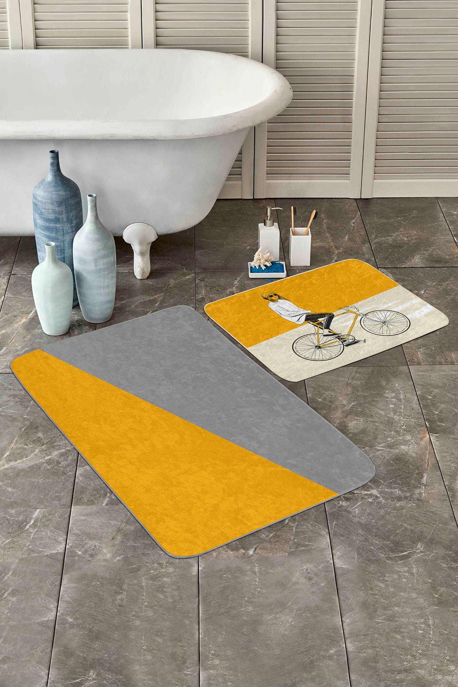 Set di 2 Tappetini da bagno antiscivolo Leyla BPS435 Rectangle Multicolore, 100 x 60 cm / 60 x 50 cm