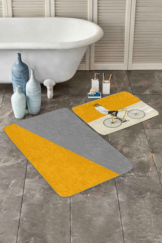 Set di 2 Tappetini da bagno antiscivolo Leyla BPS435 Rectangle Multicolore, 100 x 60 cm / 60 x 50 cm