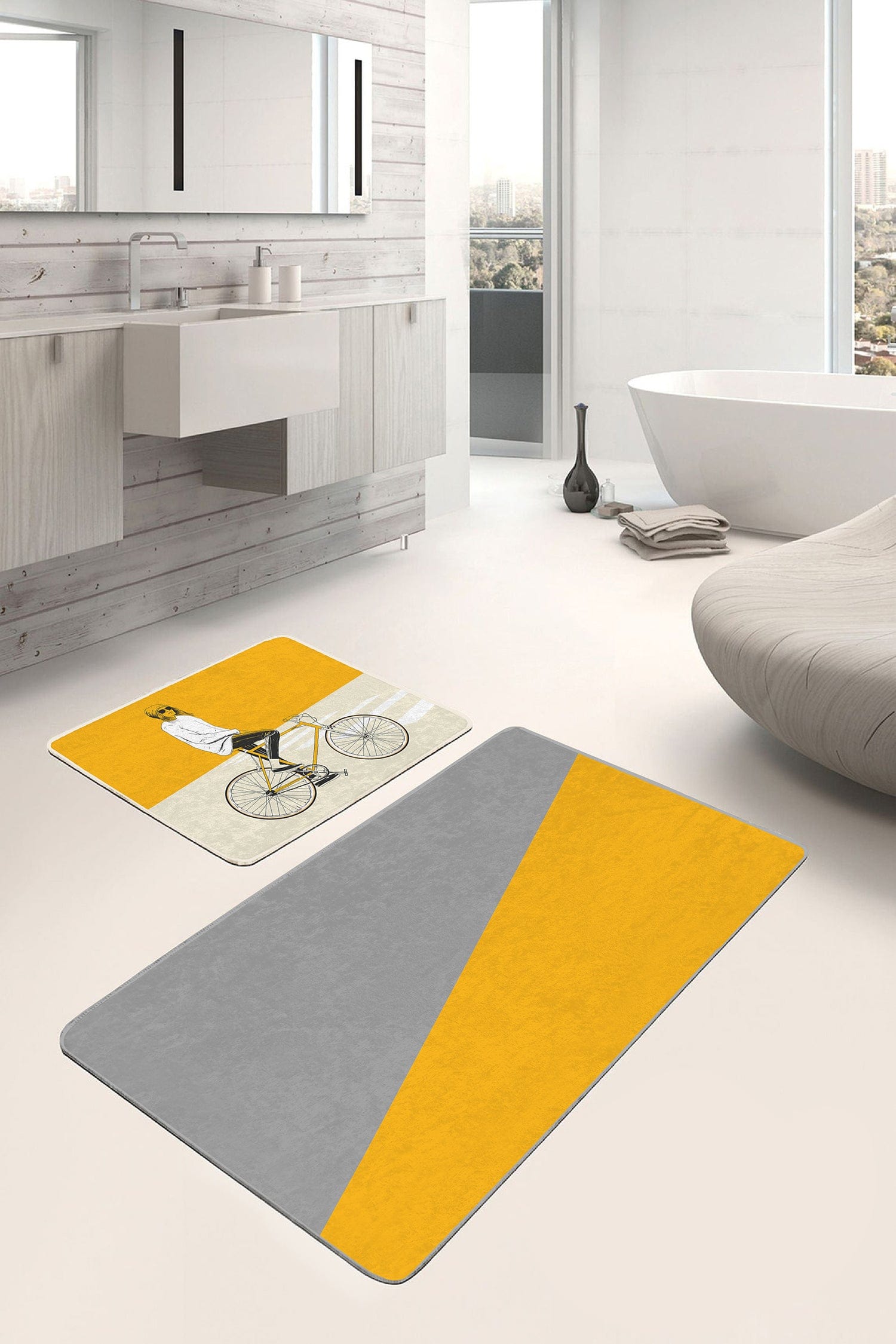 Set di 2 Tappetini da bagno antiscivolo Leyla BPS435 Rectangle Multicolore, 100 x 60 cm / 60 x 50 cm (2)