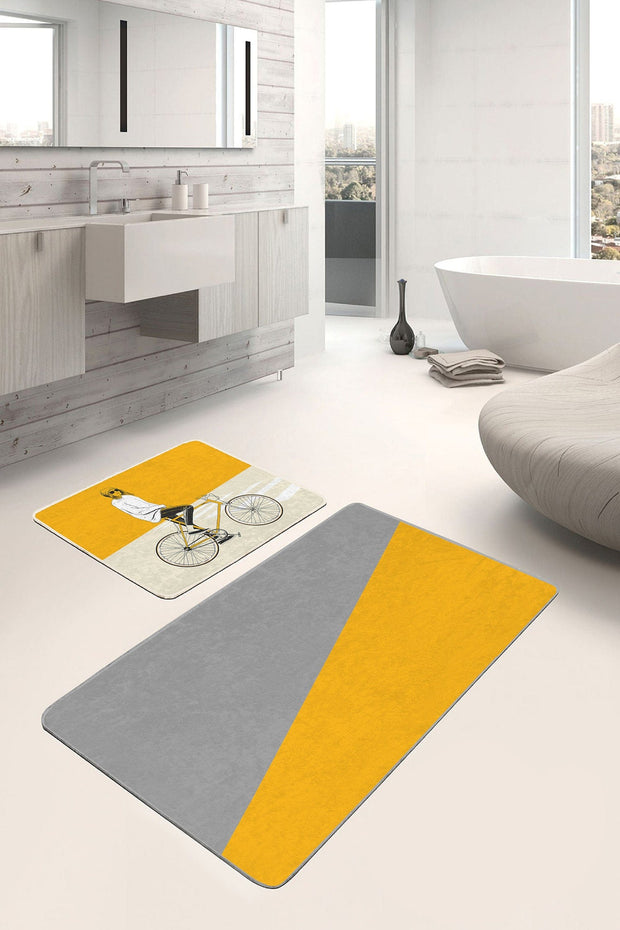 Set di 2 Tappetini da bagno antiscivolo Leyla BPS435 Rectangle Multicolore, 100 x 60 cm / 60 x 50 cm (2)