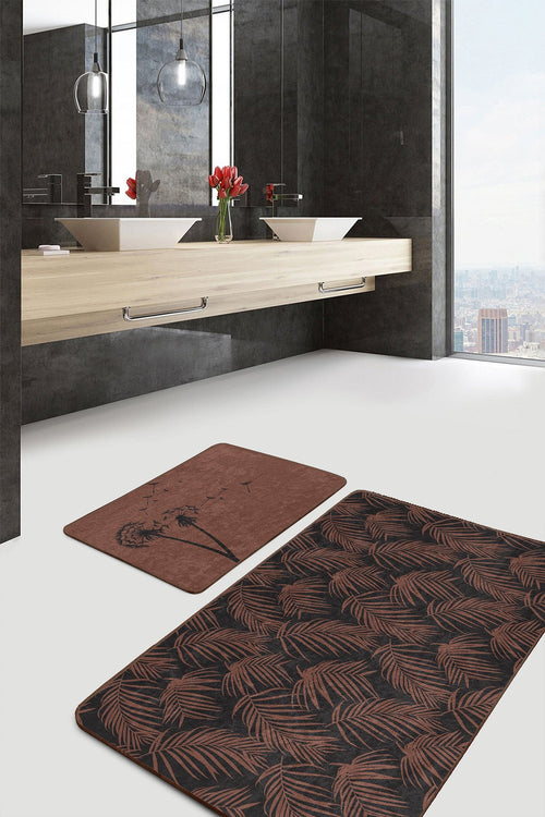 Set di 2 Tappetini da bagno antiscivolo Leyla BPS452 Rectangle Multicolore, 100 x 60 cm / 60 x 50 cm