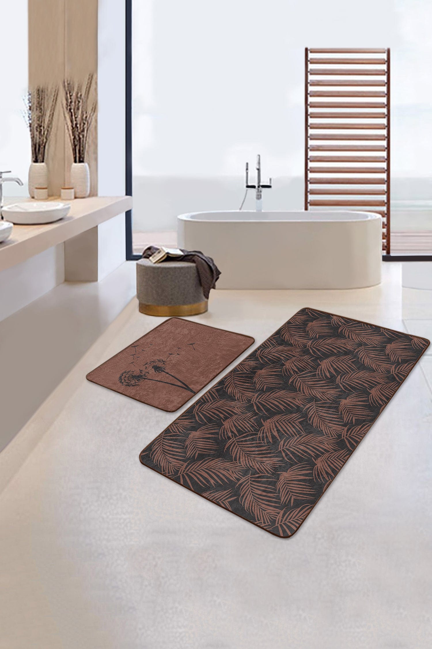 Set di 2 Tappetini da bagno antiscivolo Leyla BPS452 Rectangle Multicolore, 100 x 60 cm / 60 x 50 cm (2)