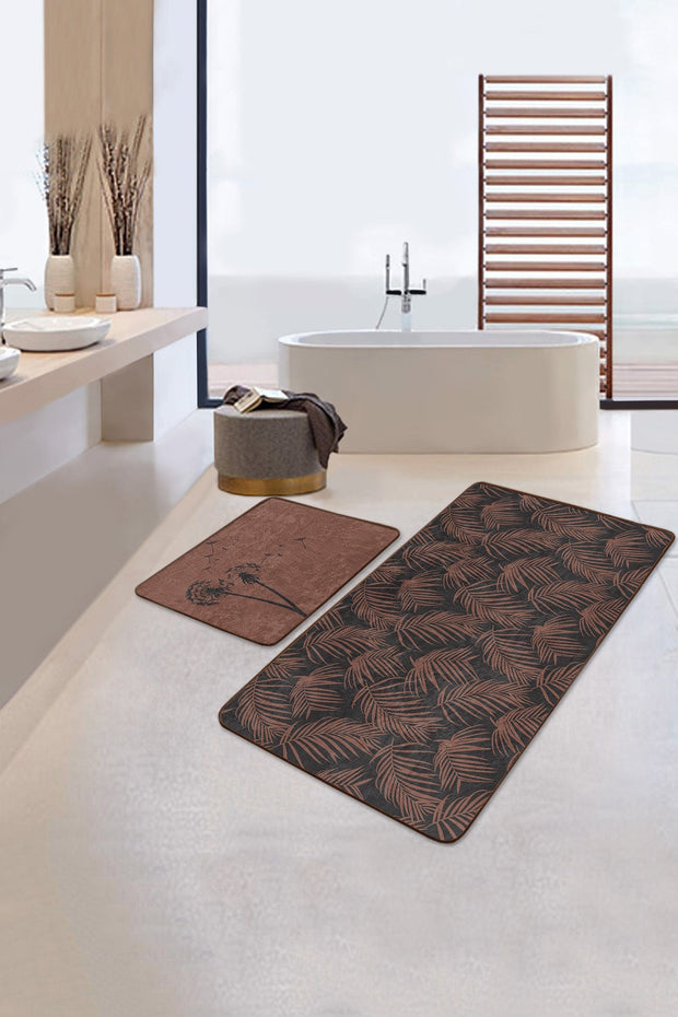 Set di 2 Tappetini da bagno antiscivolo Leyla BPS452 Rectangle Multicolore, 100 x 60 cm / 60 x 50 cm (2)