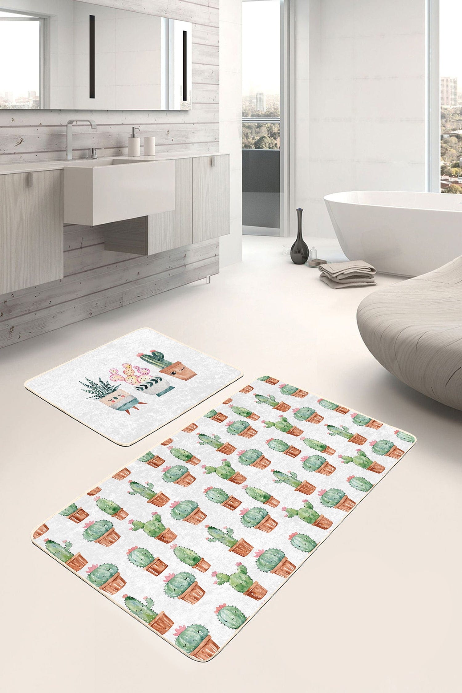 Set di 2 Tappetini da bagno antiscivolo Leyla BPS458 Rectangle Multicolore, 100 x 60 cm / 60 x 50 cm