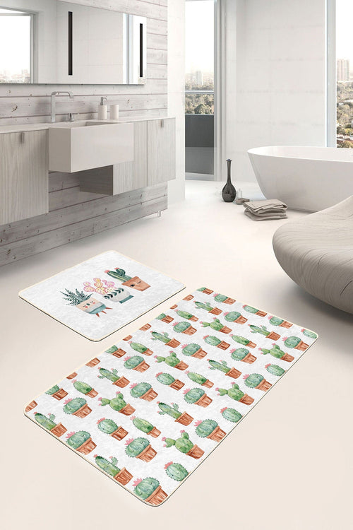 Set di 2 Tappetini da bagno antiscivolo Leyla BPS458 Rectangle Multicolore, 100 x 60 cm / 60 x 50 cm