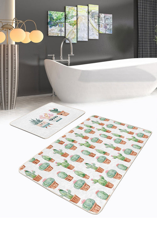Set di 2 Tappetini da bagno antiscivolo Leyla BPS458 Rectangle Multicolore, 100 x 60 cm / 60 x 50 cm (1)