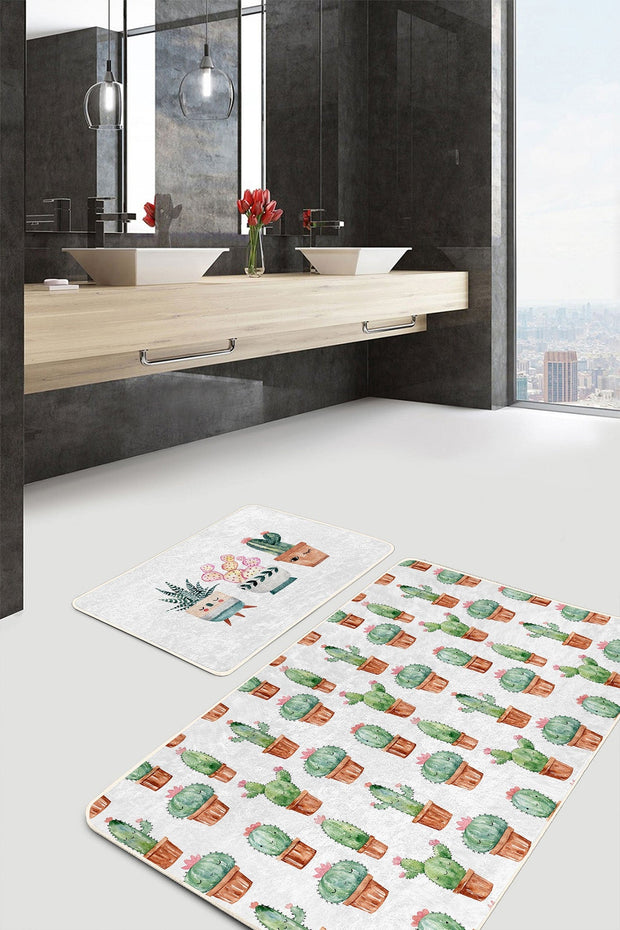 Set di 2 Tappetini da bagno antiscivolo Leyla BPS458 Rectangle Multicolore, 100 x 60 cm / 60 x 50 cm (2)