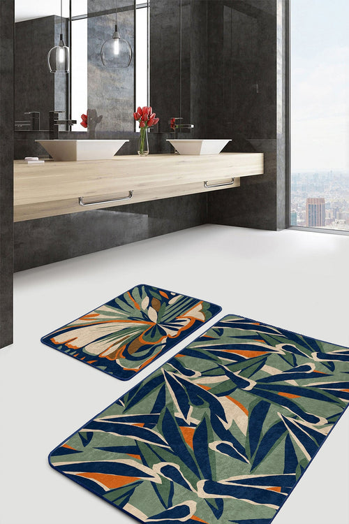 Set di 2 Tappetini da bagno antiscivolo Leyla BPS462 Rectangle Multicolore, 100 x 60 cm / 60 x 50 cm