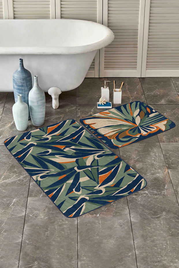 Set di 2 Tappetini da bagno antiscivolo Leyla BPS462 Rectangle Multicolore, 100 x 60 cm / 60 x 50 cm (1)