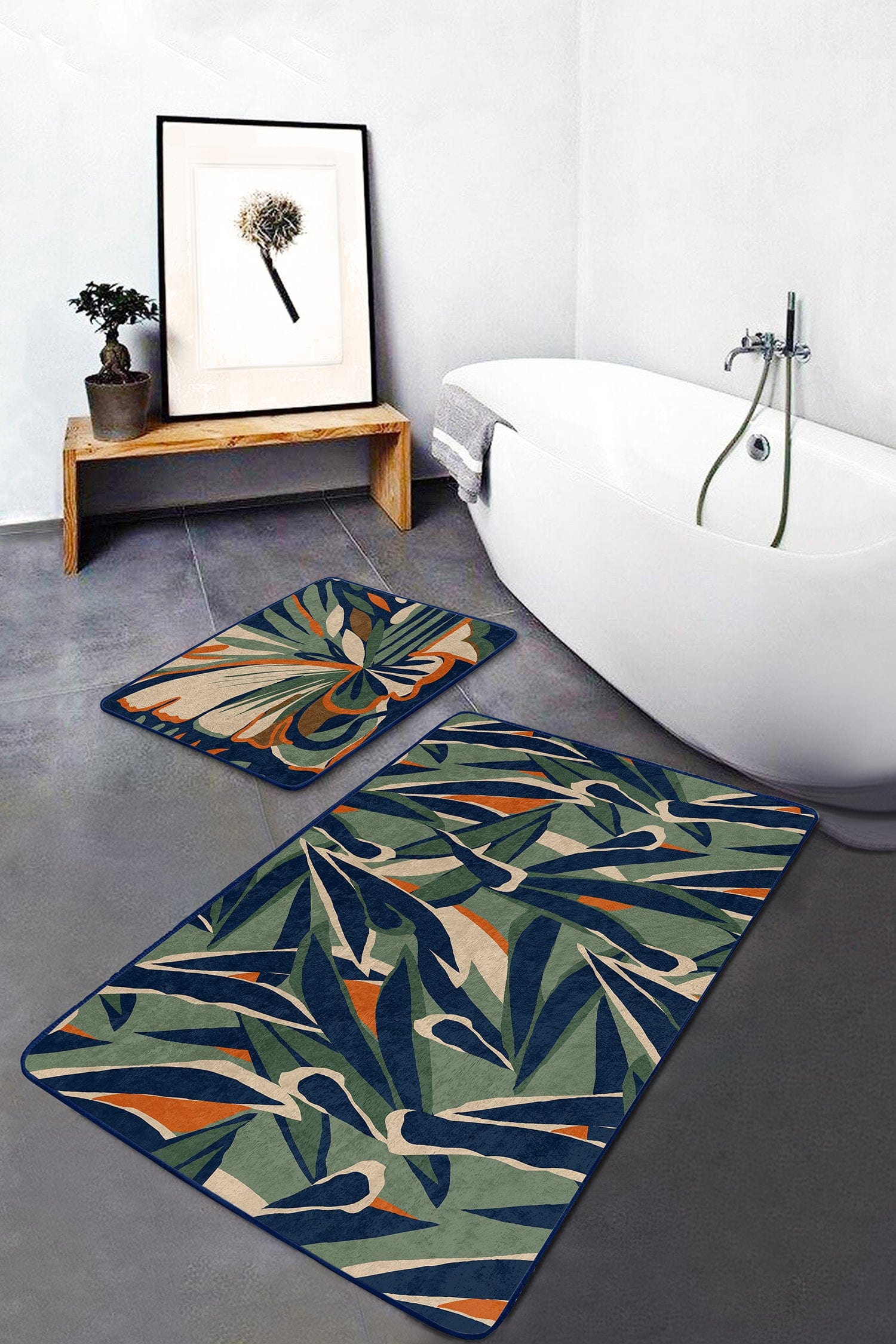 Set di 2 Tappetini da bagno antiscivolo Leyla BPS462 Rectangle Multicolore, 100 x 60 cm / 60 x 50 cm (2)