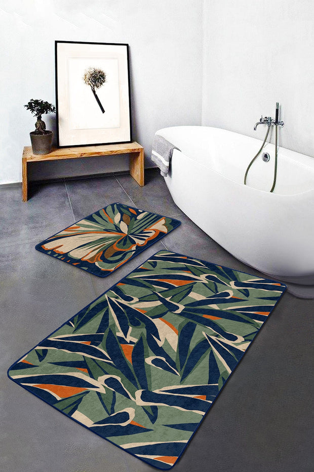 Set di 2 Tappetini da bagno antiscivolo Leyla BPS462 Rectangle Multicolore, 100 x 60 cm / 60 x 50 cm (2)