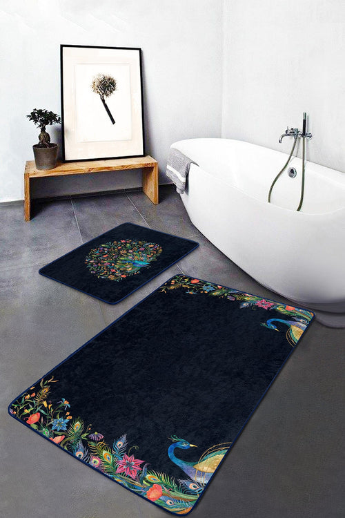 Set di 2 Tappetini da bagno antiscivolo Leyla BPS490 Rectangle Multicolore, 100 x 60 cm / 60 x 50 cm