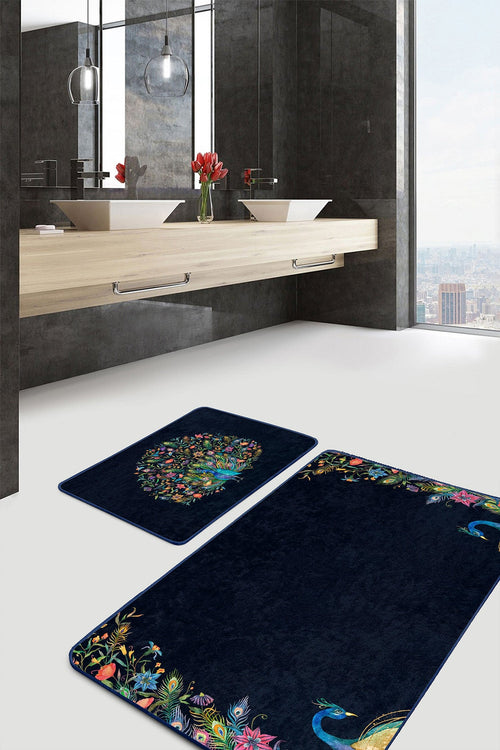 Set di 2 Tappetini da bagno antiscivolo Leyla BPS490 Rectangle Multicolore, 100 x 60 cm / 60 x 50 cm (1)