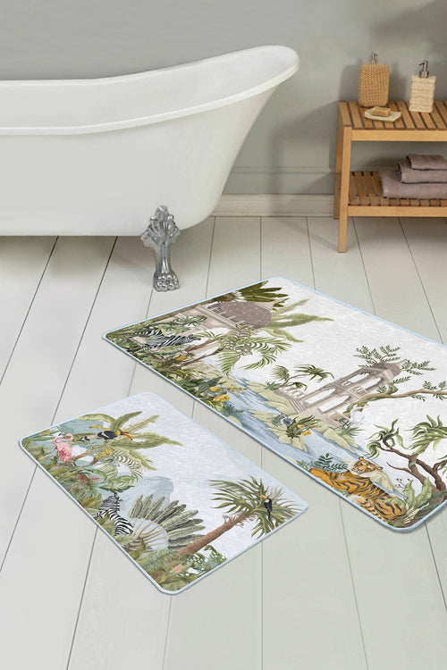 Set di 2 Tappetini da bagno antiscivolo Leyla BPS500 Rectangle Multicolore, 100 x 60 cm / 60 x 50 cm
