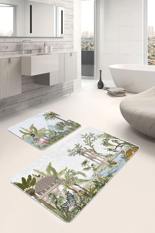 Set di 2 Tappetini da bagno antiscivolo Leyla BPS500 Rectangle Multicolore, 100 x 60 cm / 60 x 50 cm (1)
